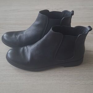 Annabella, Black Leather Ankle Boots, Leather Soles, Slip On